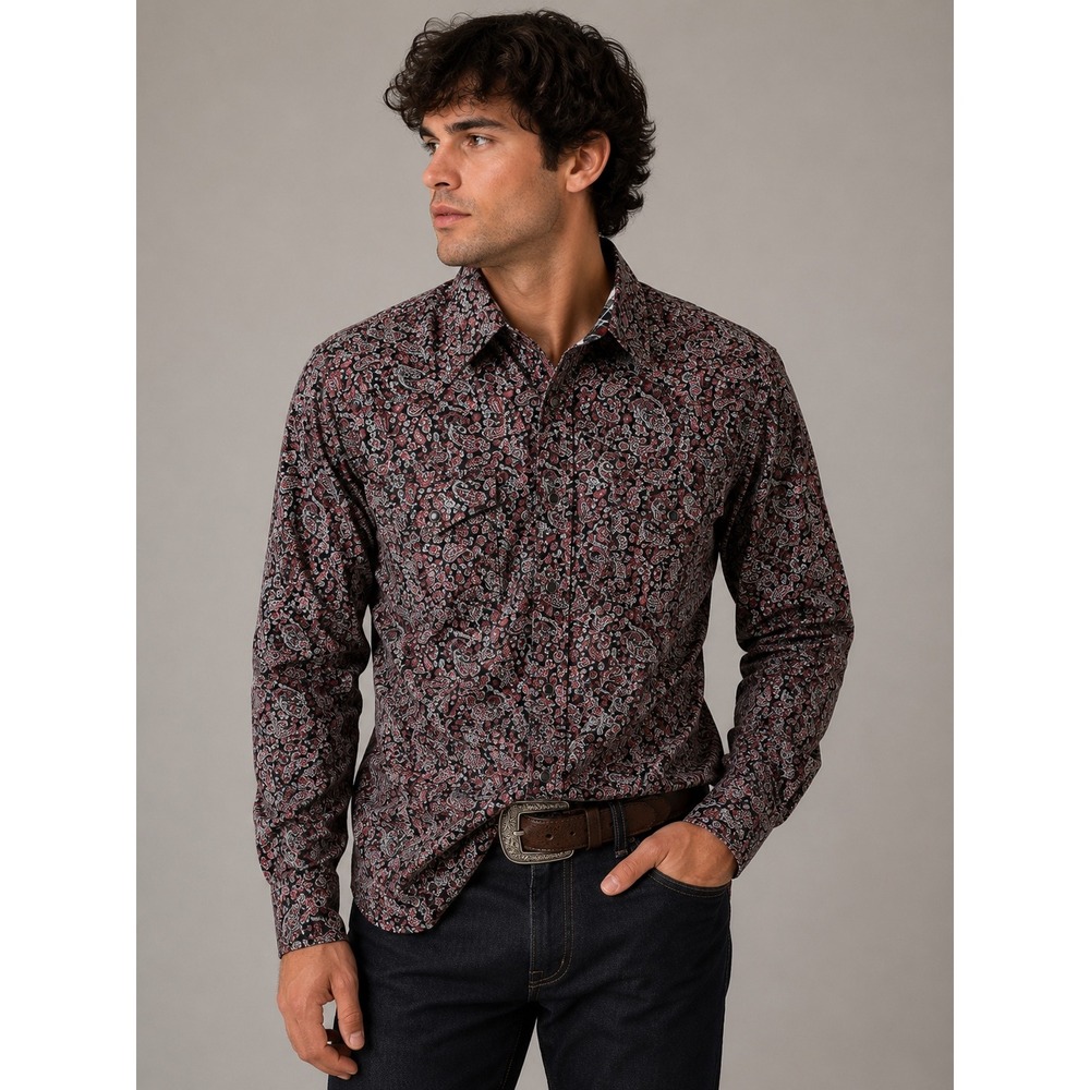Rodeo Clothing Co Mens Red Black Paisley Western Button Up‎ Shirt Medium M |K1